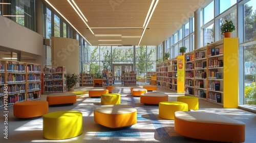 Modern library with bright seating areas