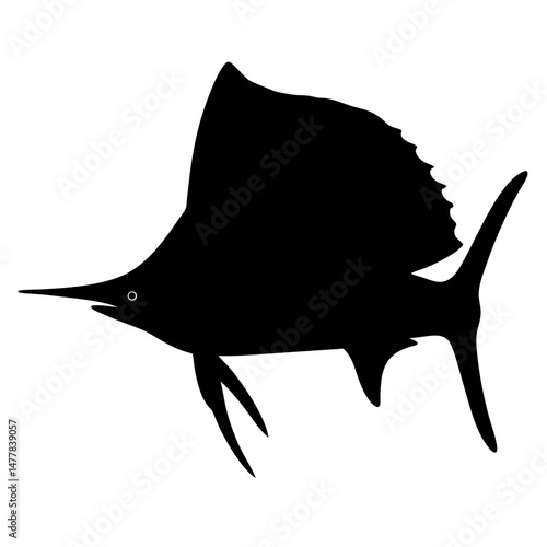 sailfish vector silhouette icon - ideal for fishing logos, seafood icons, and aquatic-themed graphics.