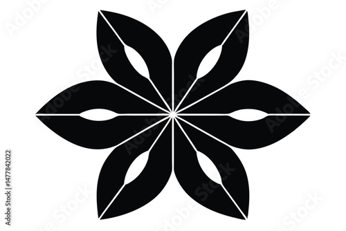 Monochrome floral vector illustration presents a black and white abstract flower, an iconic element of nature's beauty with a decorative petal design