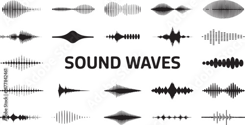 Radio Signal and Sound Wave Icons: Equalizer, Audio Waves, and Music Recording Symbols for Digital Designs