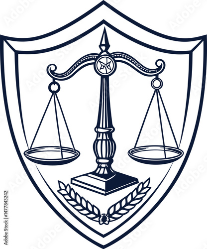 Stylized justice balance with elegant, thin silhouette lines—modern, professional look for law firms and legal consultants.