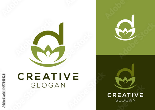 D lotus logo. Letter D with lotus flower logo design for wellness and yoga