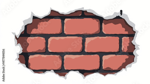 Red brick wall background. Cracked brick wall. illustration of a red brick wall with a large, jagged, uneven crack running through it.