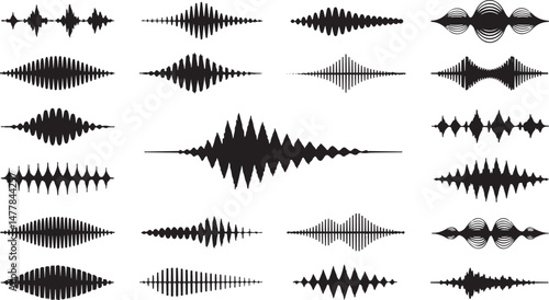 Sound Wave Set Featuring Equalizer, Music Recording, and Audio Waves for Digital Sound Design Projects