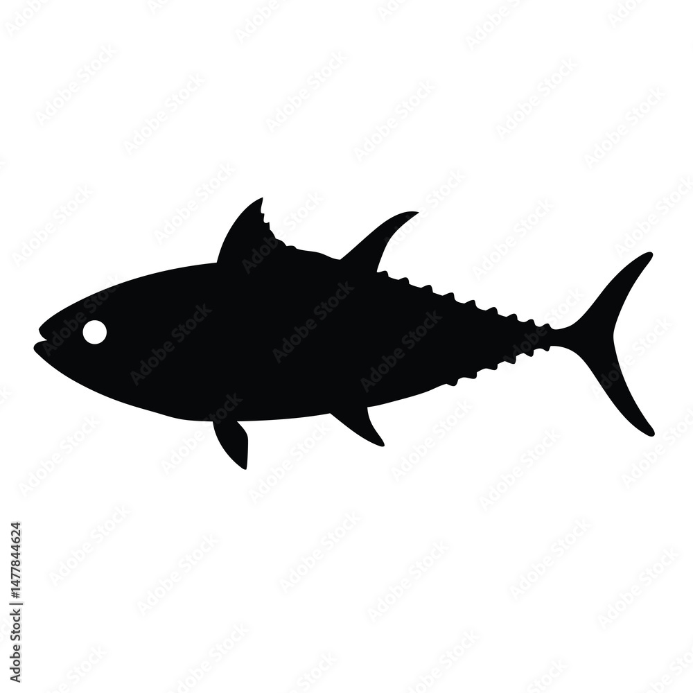 Fototapeta premium skipjack tuna vector silhouette icon - ideal for fishing logos, seafood icons, and aquatic-themed graphics.