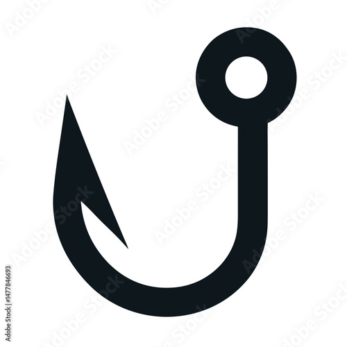Fishing hook vector icon in black on transparent background for fishing and outdoor recreation concepts 
