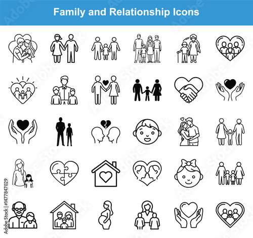 Family and Relationship Icons Set of Bonding, Love, and Kinship Representations