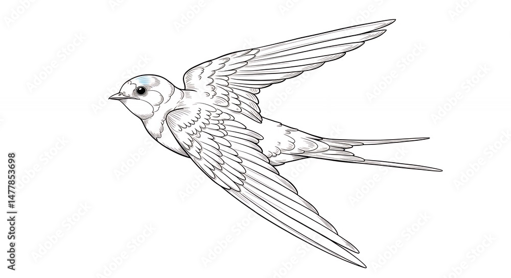 Obraz premium Swallow in flight line drawing