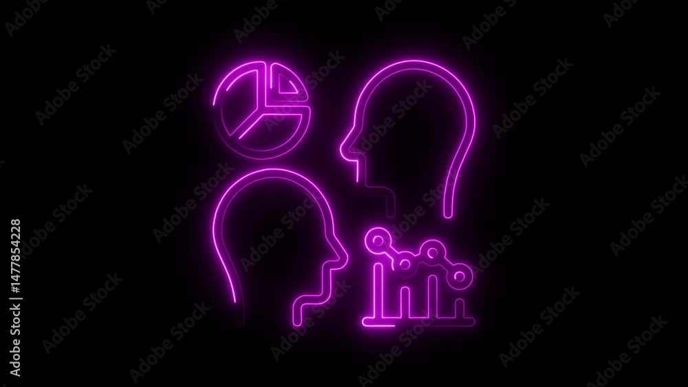 Human head and business analytics glowing neon animated concept on a black background Human head and business analytics glowing neon animated concept on a black background