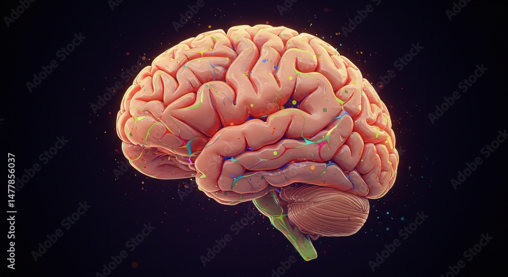 Colorful digital brain illustration showing neural connections. Colorful digital brain illustration showing neural connections.