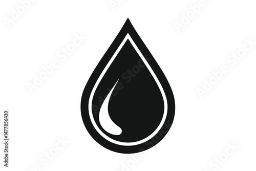 Black Vector Illustration of a Water Droplet Shape with Reflection and Border