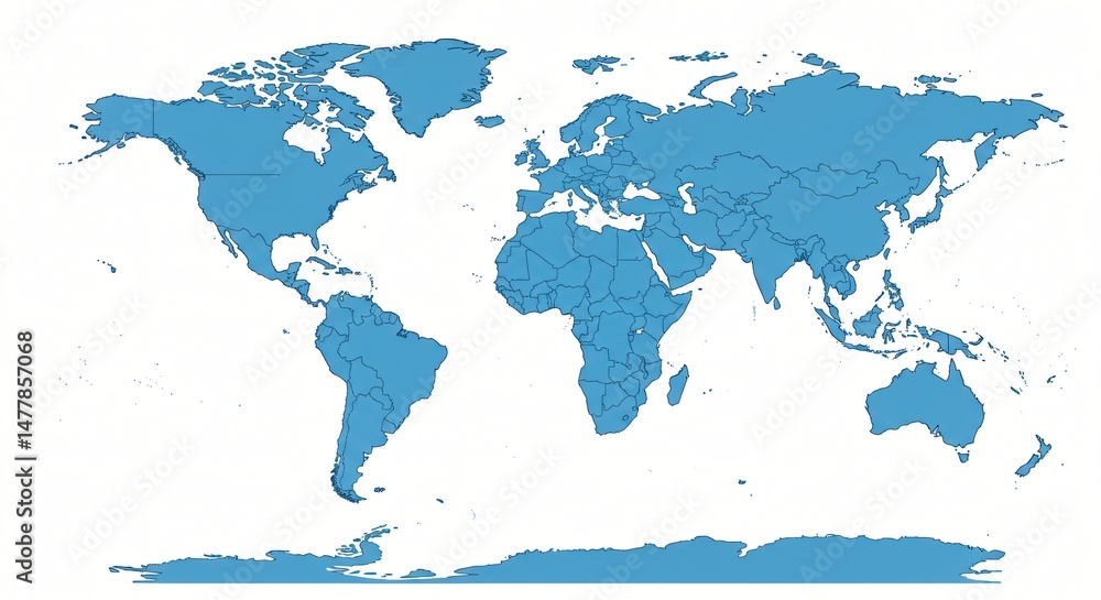 Fototapeta premium Blue world map illustration with country outlines.