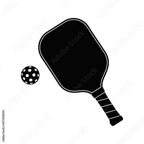 Pickleball Paddle and Ball Silhouette - Sport Equipment