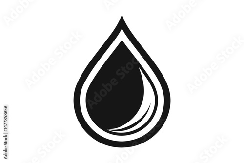 Black Stylized Water Drop with Graphic Interior Details Emblematic Silhouette Design