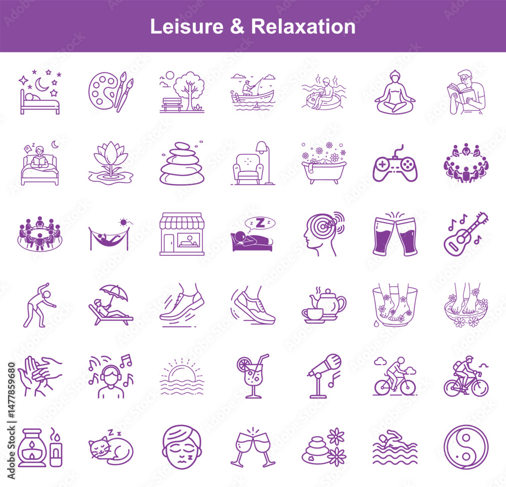 Line Art Illustration of Relaxation and Leisure Activities with Multiple Images Concept Line Art Illustration of Relaxation and Leisure Activities with Multiple Images Concept