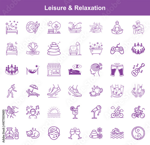 Line Art Illustration of Relaxation and Leisure Activities with Multiple Images Concept