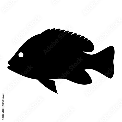 tilapia vector silhouette icon - ideal for fishing logos, seafood icons, and aquatic-themed graphics.