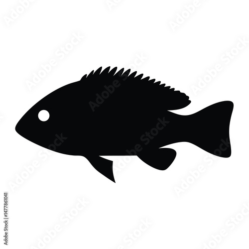 tilapia vector silhouette icon - ideal for fishing logos, seafood icons, and aquatic-themed graphics.