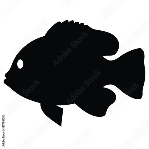 tilapia vector silhouette icon - ideal for fishing logos, seafood icons, and aquatic-themed graphics.