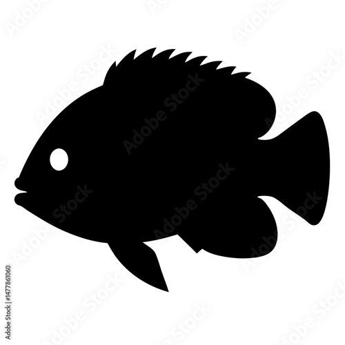 tilapia vector silhouette icon - ideal for fishing logos, seafood icons, and aquatic-themed graphics.