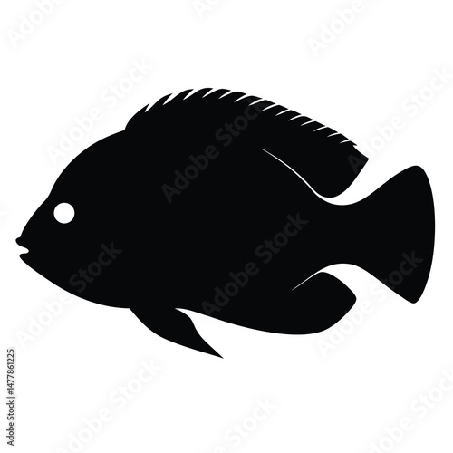 tilapia vector silhouette icon - ideal for fishing logos, seafood icons, and aquatic-themed graphics.