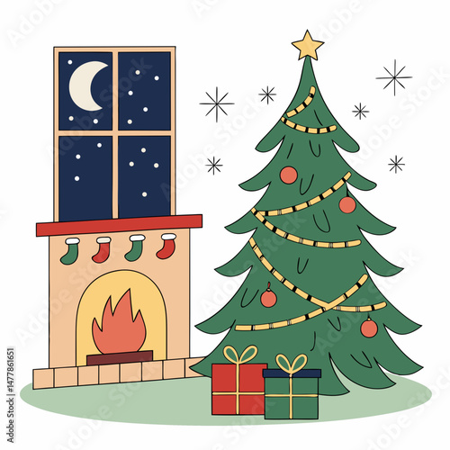 Night-before-christmas  Vector Illustration | Printable Holiday Graphic Design for Digital Download