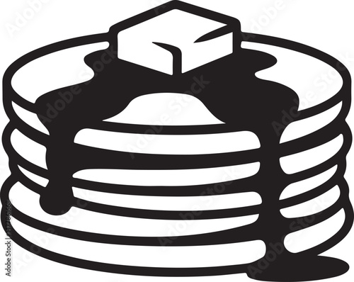 pancake stack silhouette with syrup, breakfast pancakes icon vector, syrup topped flapjack stack