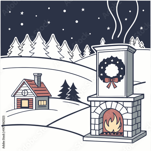 Night-before-christmas  Vector Illustration | Printable Holiday Graphic Design for Digital Download