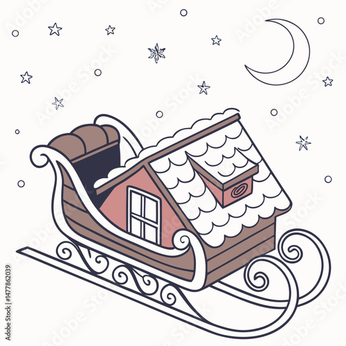 Sleigh-on-rooftop Vector Illustration | Printable Holiday Graphic Design for Digital Download