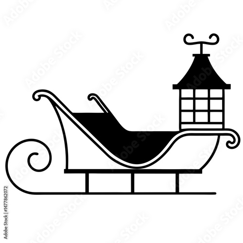 Sleigh-on-rooftop Vector Illustration | Printable Holiday Graphic Design for Digital Download