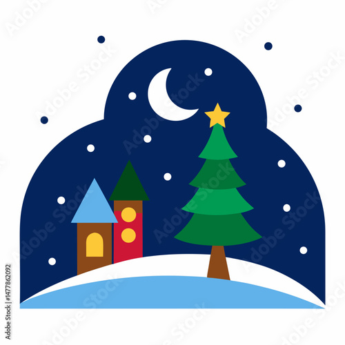 Night-before-christmas  Vector Illustration | Printable Holiday Graphic Design for Digital Download