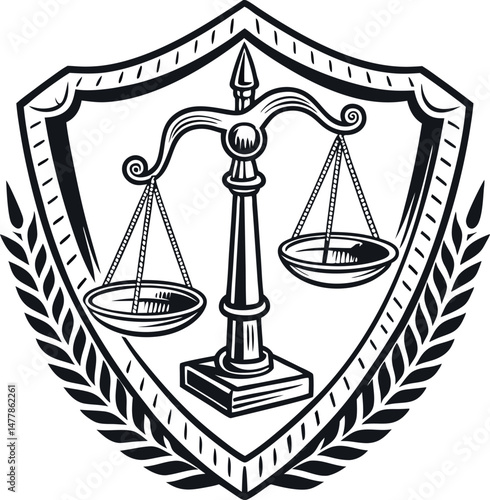 Minimalist justice scale silhouette with clean edges, representing equality and moral judgment. Perfect for digital and print legal media.