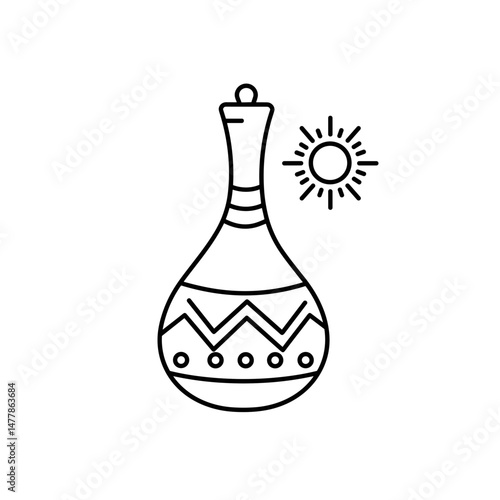 long-necked calabash vessel and stylized sun. Minimalistic linear black and white icon, part of the series "Little-known holidays and cultural traditions". Editable SVG.