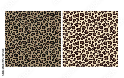 A seamless leopard print pattern featuring a repeating pattern of brown and black spots on a light tan background.