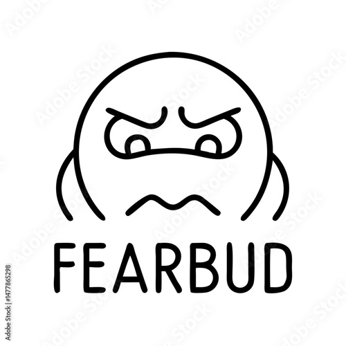 Cartoon character expressing fear with furrowed brow and frowning mouth concept of icon  