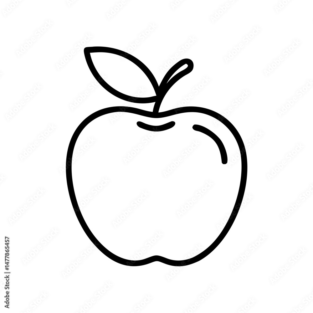 Outline of an apple with a leaf on a simple white background Outline of an apple with a leaf on a simple white background