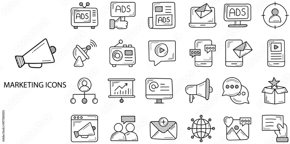 Fototapeta premium Marketing simple concept 24 hand drawn icons set .Vector illustration.
