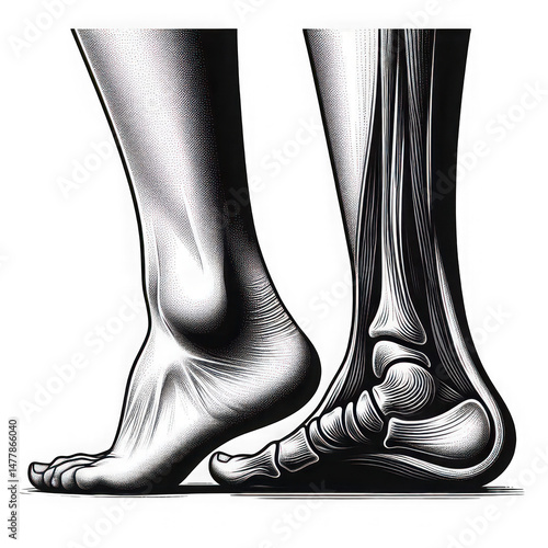 Detailed Anatomical Illustration of a Human Foot and Ankle