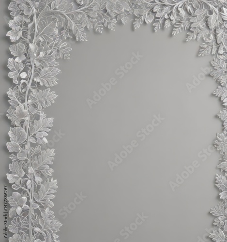 Silver leaf lace border, delicate & intricate on soft backdrop,  stationery,  fabric