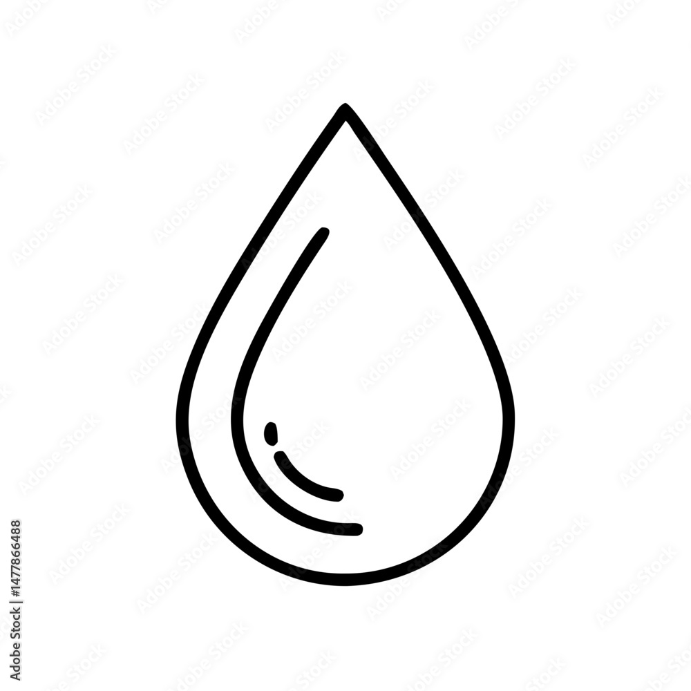 Simple line art of a water drop on a white background Simple line art of a water drop on a white background
