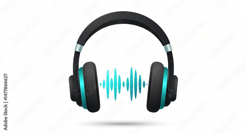 Headphones icon with audio waveform inside. Headphones icon with audio waveform inside.