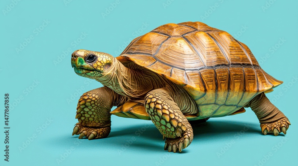Obraz premium Realistic Turtle on Turquoise Background with Textured Shell