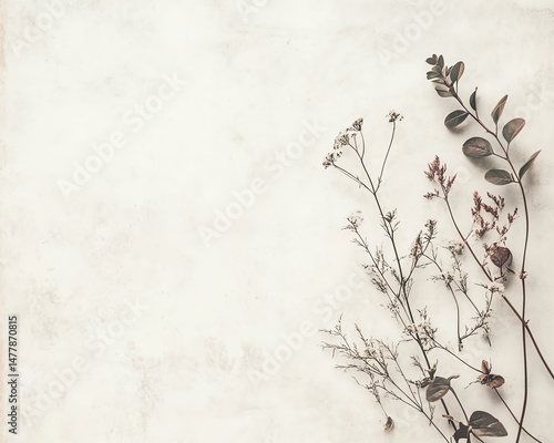 Minimalist Dried Flowers Flat Lay on Beige Vintage Background
