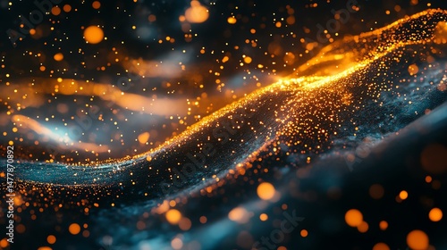 Dynamic abstract energy wave with glowing particles.