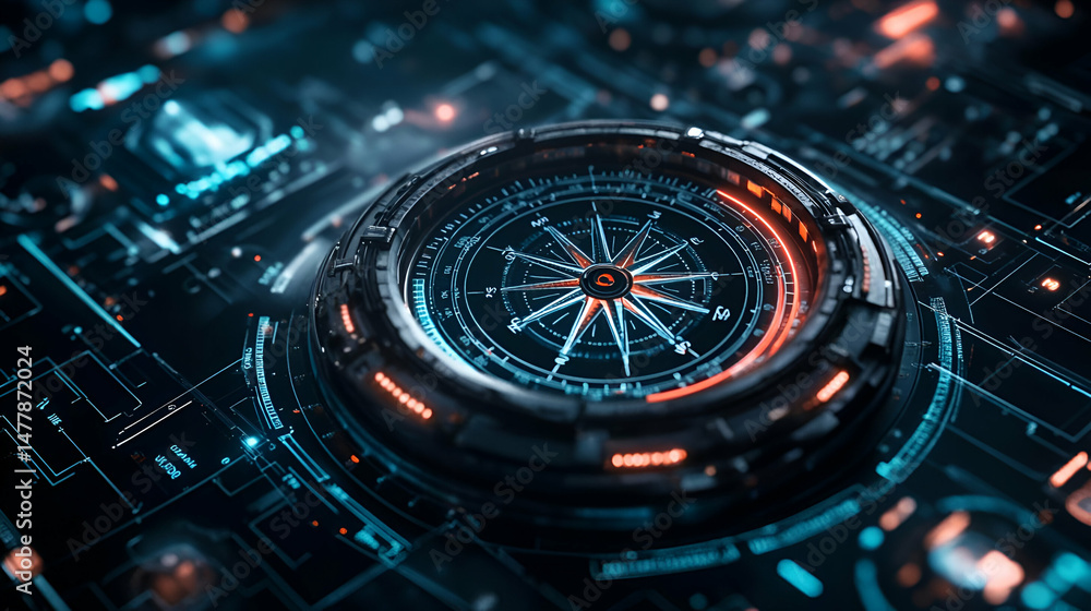 custom made wallpaper toronto digitalFuturistic Digital Compass Interface Glowing Technology