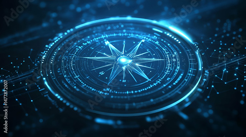 Wallpaper Mural Futuristic Digital Compass Interface Glowing in Dark Blue Background Torontodigital.ca