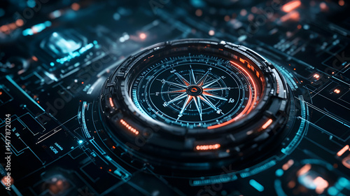 Wallpaper Mural Futuristic Digital Compass Interface Glowing Technology Torontodigital.ca