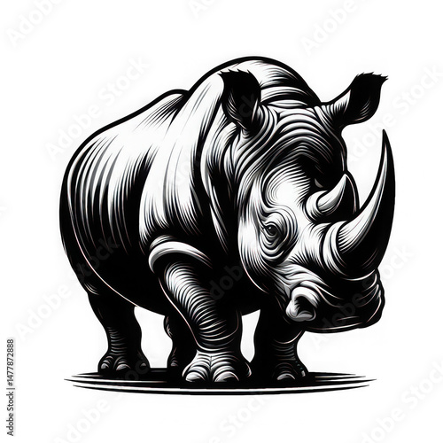 Powerful Black and White Rhinoceros Illustration