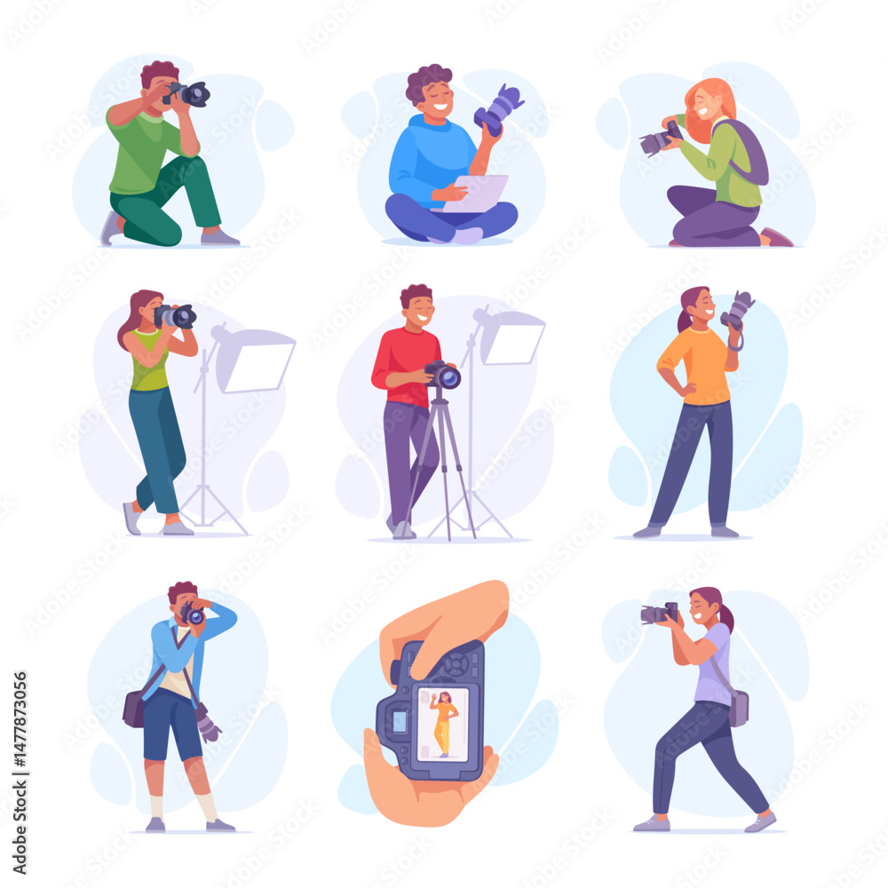 A diverse group of photographers are capturing unique moments across a variety of settings