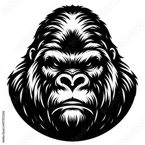 Intricate Monochrome Gorilla Head Graphic